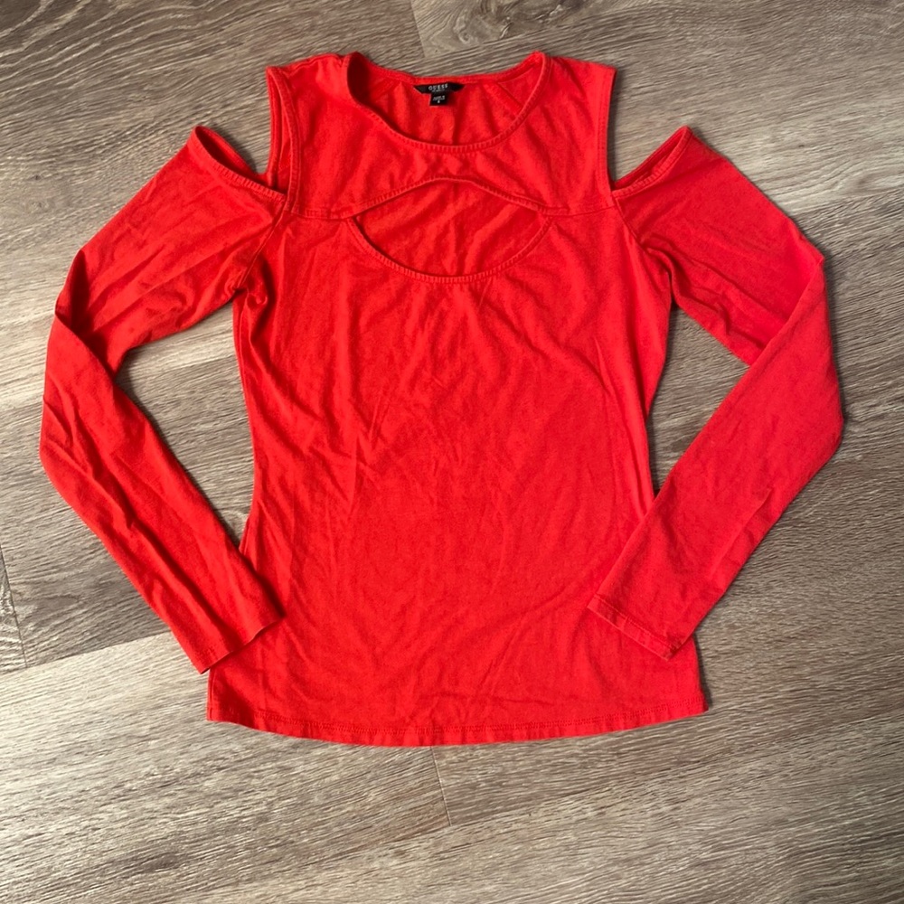 Coral Red long sleeve cut out top
